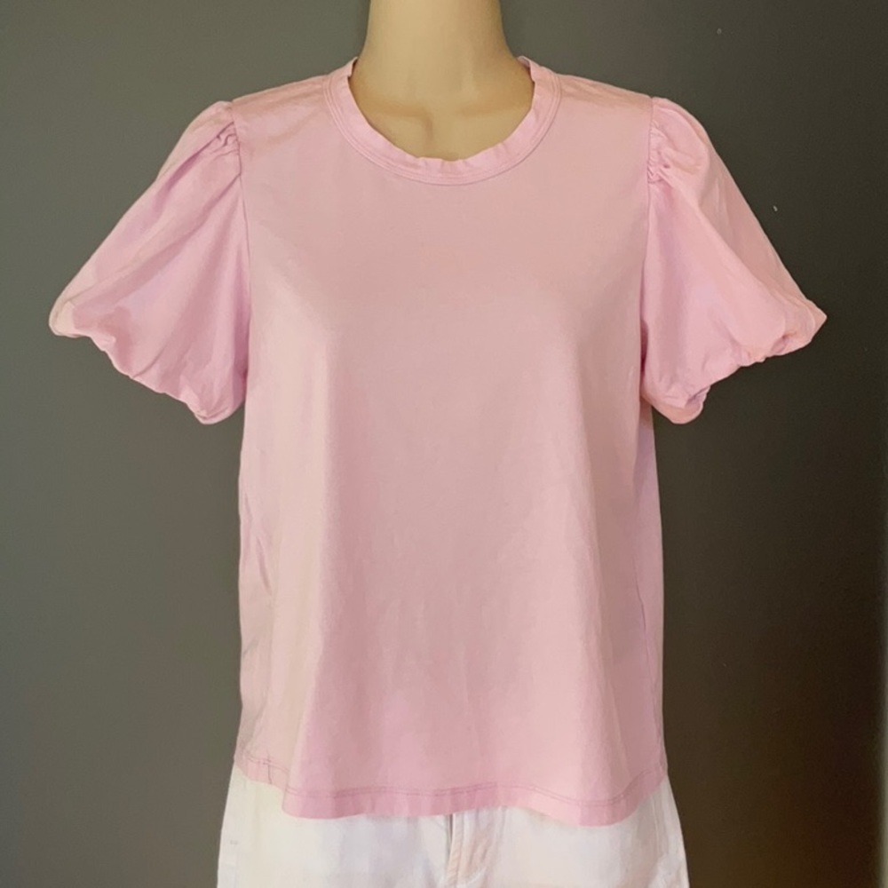 Lovely ALC Soft Pink Puffed Sleeve Crew Neck Top